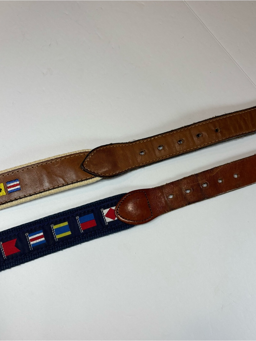 Lot Of 2 Leather Man Ltd Surcingle Belt Mens 38 Nautical Flag Canvas Leather - Picture 4 of 6